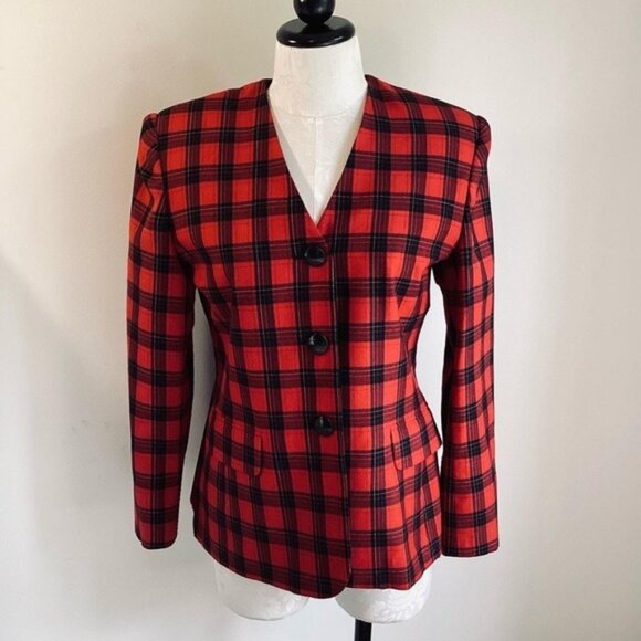 Vintage Sweetbriar Red & Black Plaid Button-Up Blazer Jacket Size 6 - Picture 4 of 9